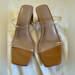 The Drop Women's Avery Square Toe Two Strap High Heeled Sandal